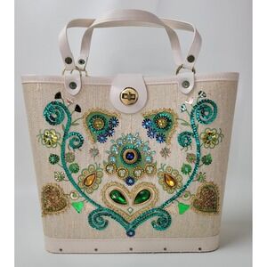 Vtg 60s General Crafts Jewel Tone Handbag No. 905 Flowers Jeweled Tote Bag Kit